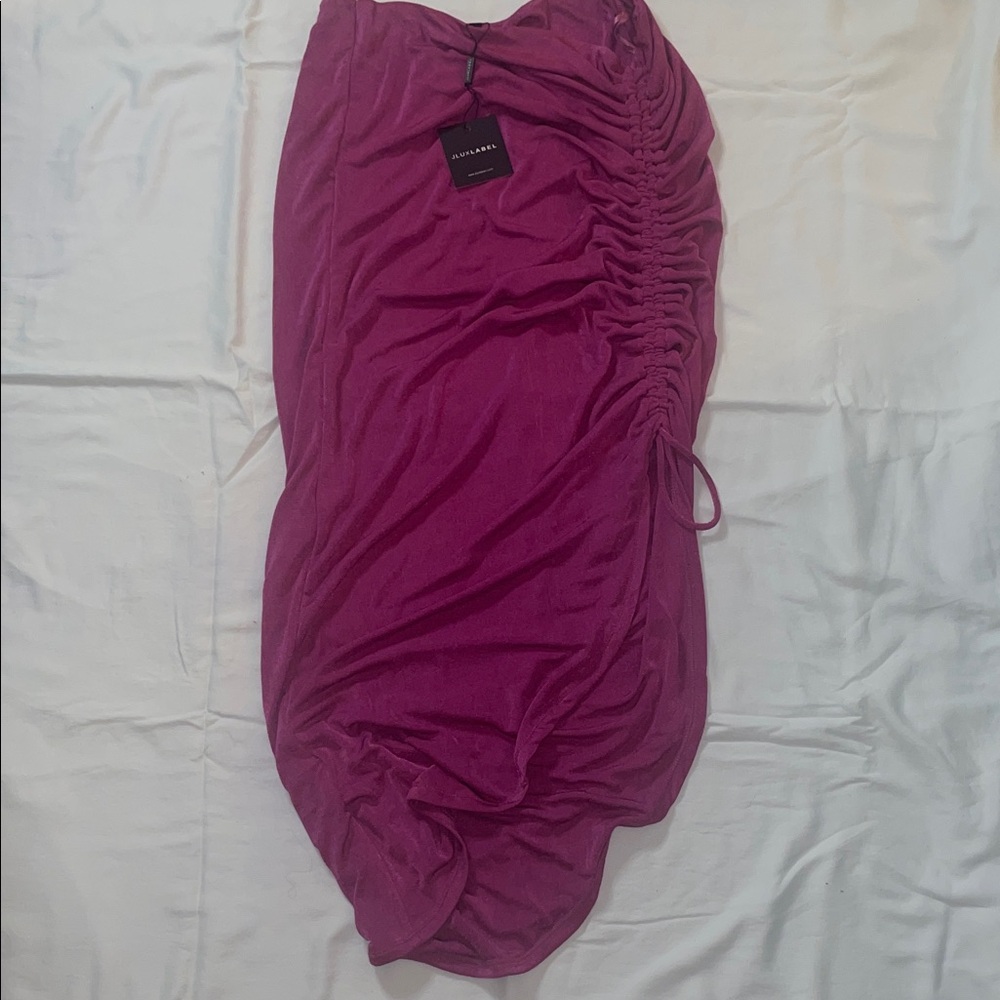 JLUXLABEL Magenta Ruched Midi Skirt